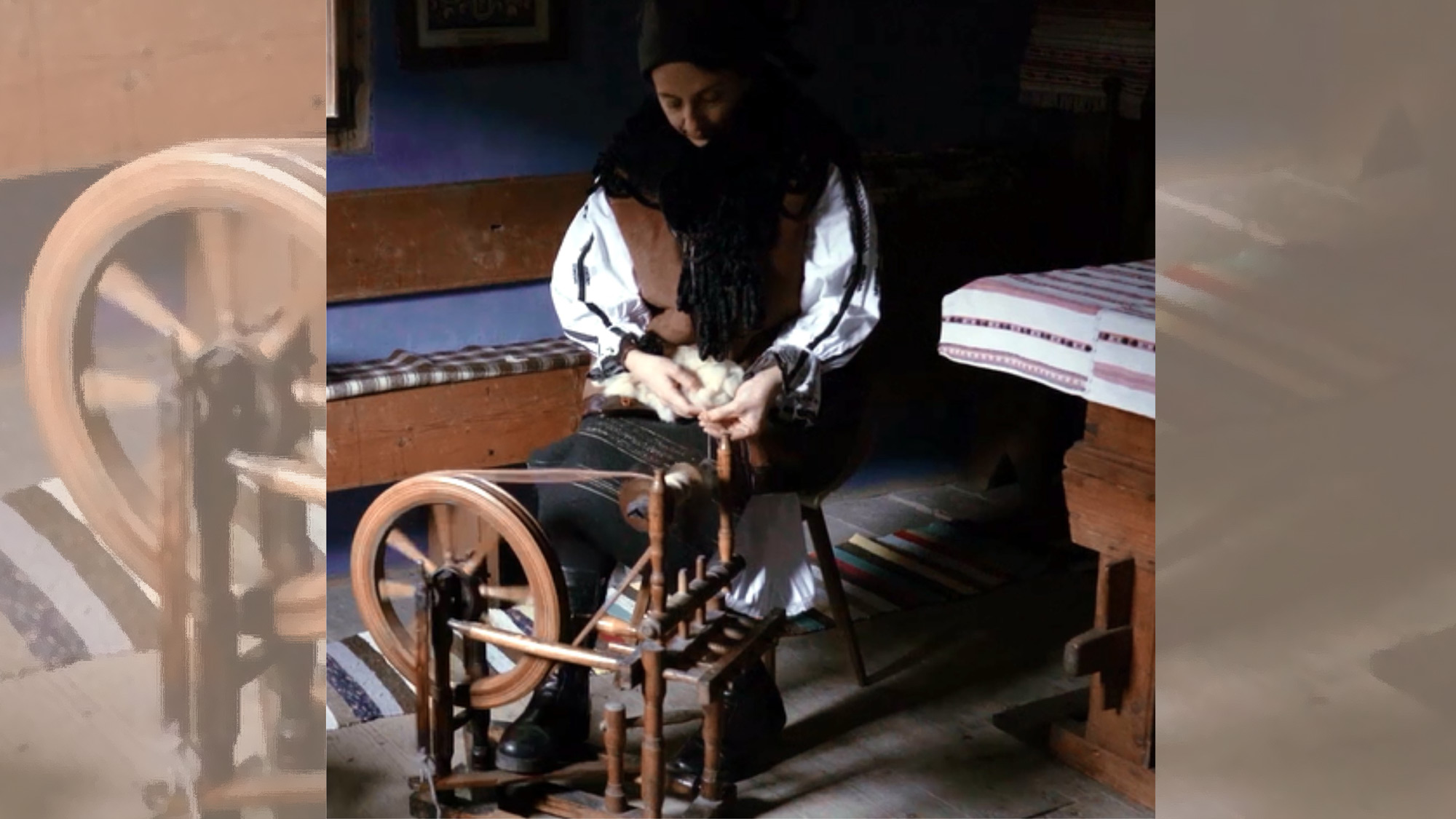 Wool wheel spinning